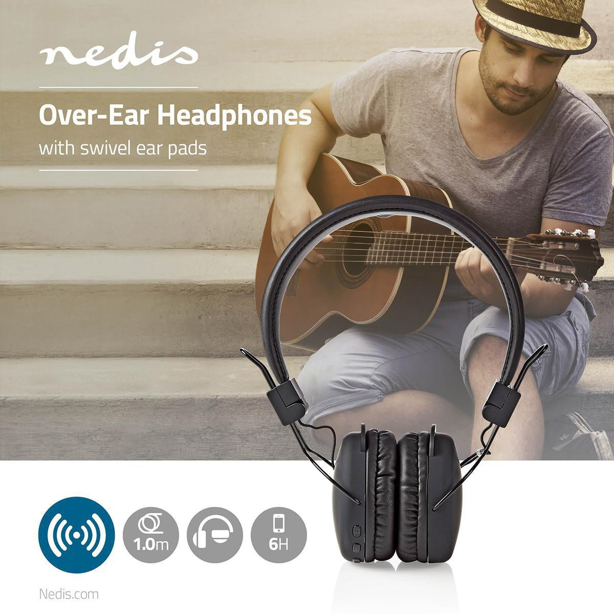 Wireless On-Ear Headphones | Maximum battery life: 15 hours | Built-in microphone | Press Control | Support for voice control | Volume Control | Black