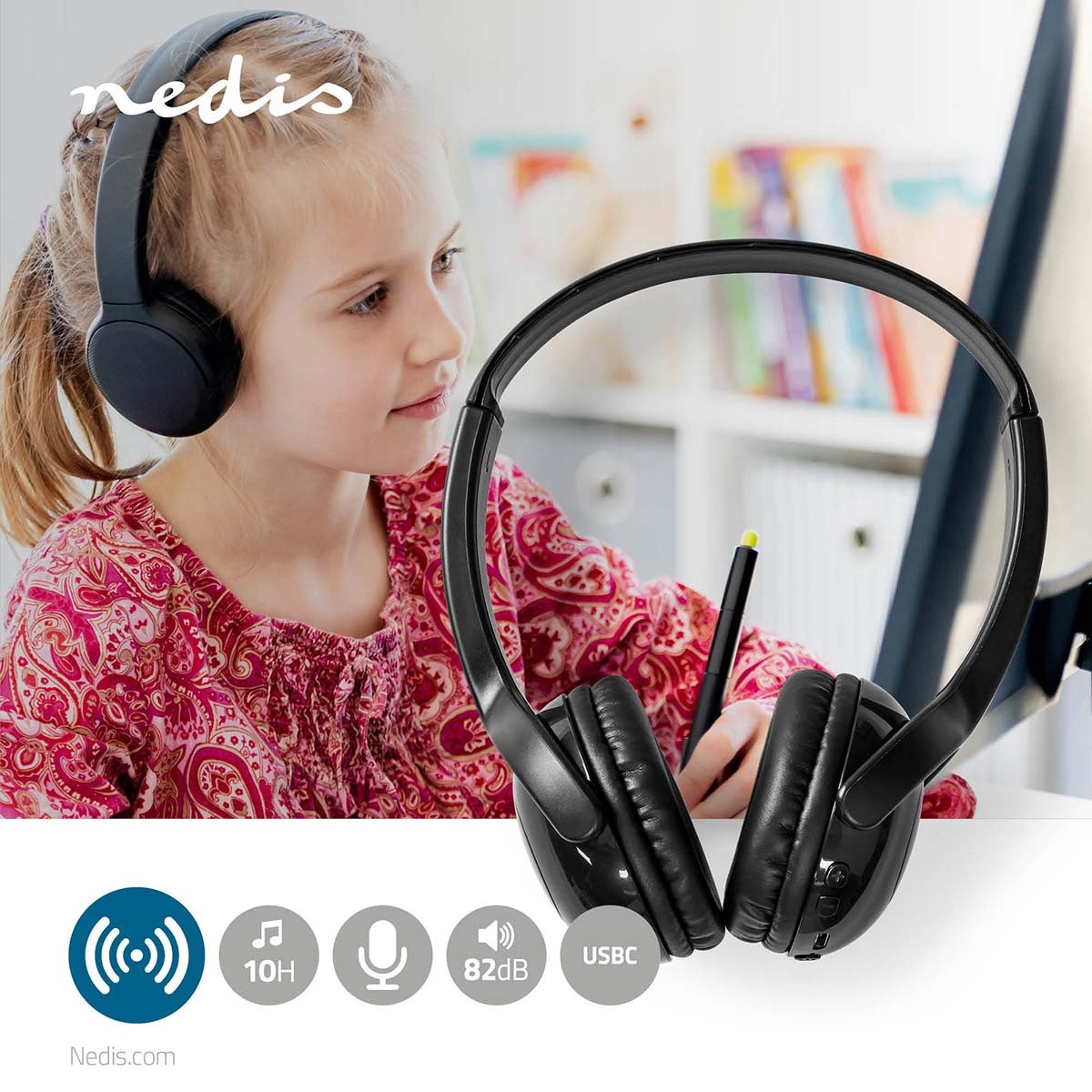 Wireless On-Ear Headphones | Maximum battery life: 8 hours | Built-in microphone | Press Control | Support for voice control | Volume control