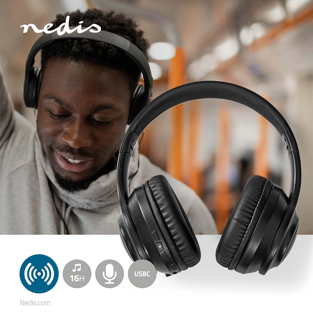 Wireless Over-Ear Headphones | Maximum battery life: 16 hours | Built-in microphone | Press Control | Noise reduction | Support for voice control | Volume Control | Travel bag included