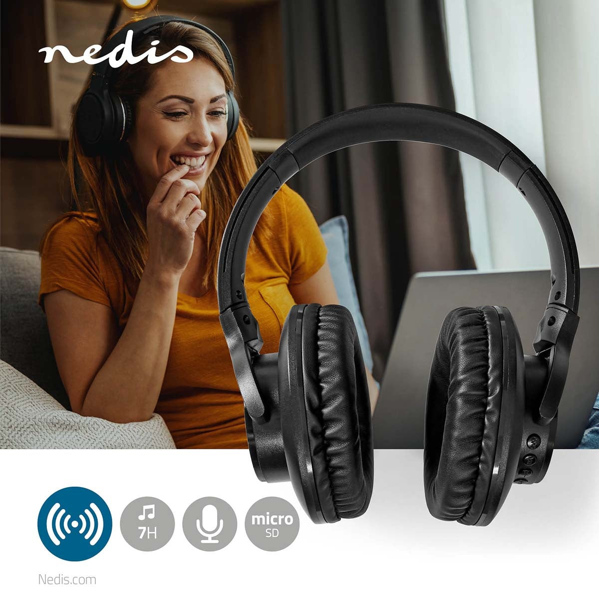 Wireless Over-Ear Headphones | Maximum battery life: 7 hours | Built-in microphone | Press Control | Support for voice control | Volume Control | Travel bag included