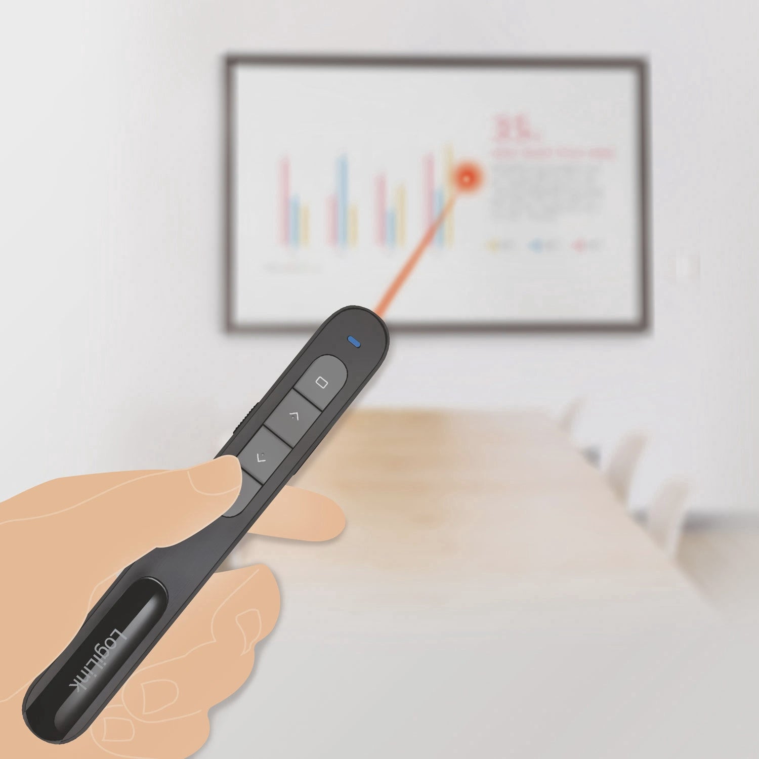 Wireless Presenter with Laser Pointer, Black, 50m Range