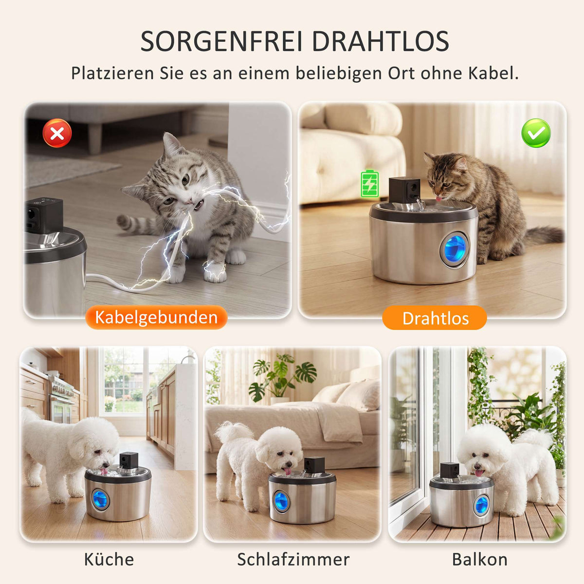 Wireless Stainless Steel Cat Water Fountain, 4L, Motion Sensor