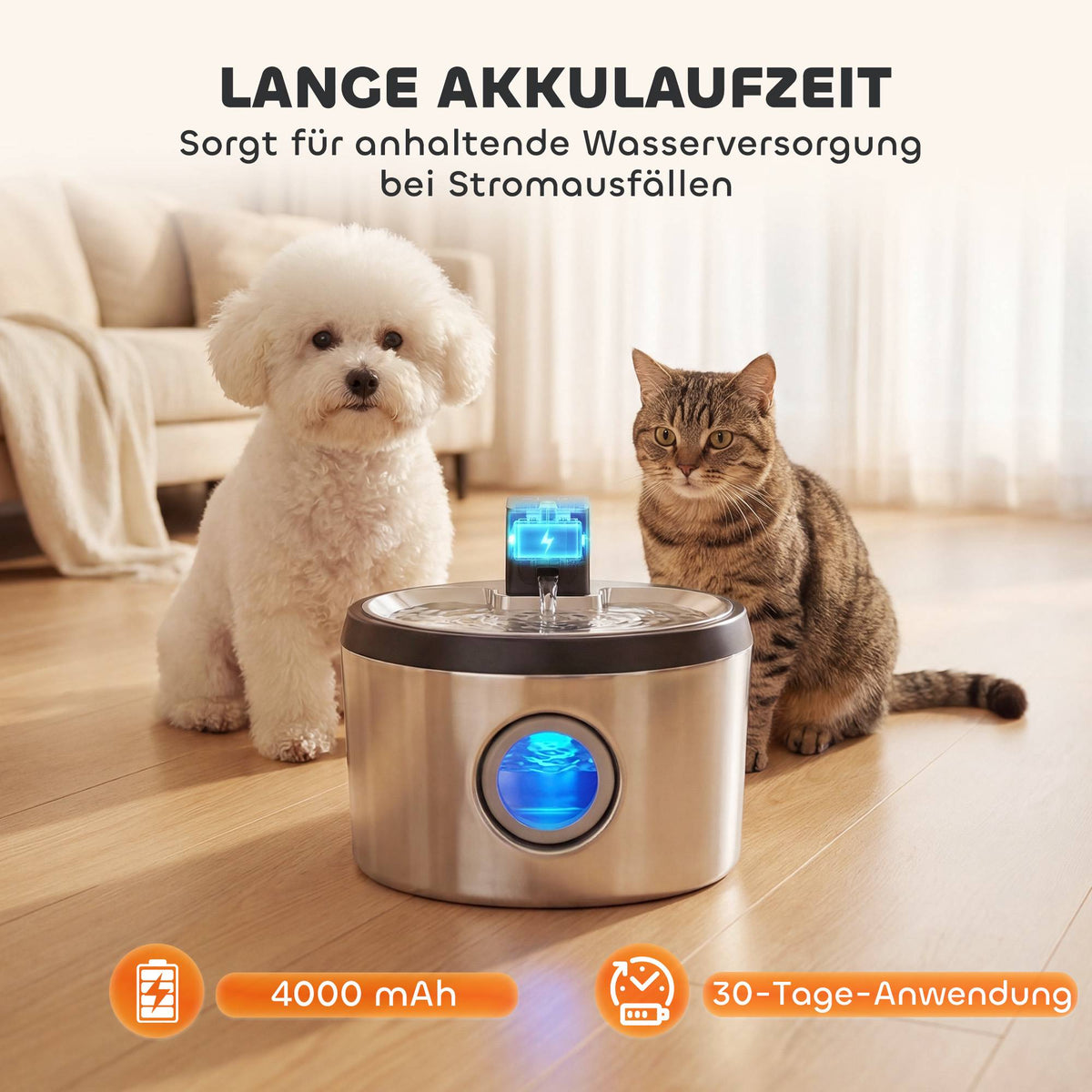Wireless Stainless Steel Cat Water Fountain, 4L, Motion Sensor