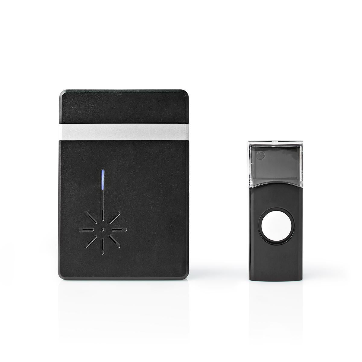 Wireless doorbell | Battery powered | 3 V DC | 1x CR2032 | Volume: 80 dB | Signal range: 300 m | IP44 | 36 Melodies | 1 Recipient | Black