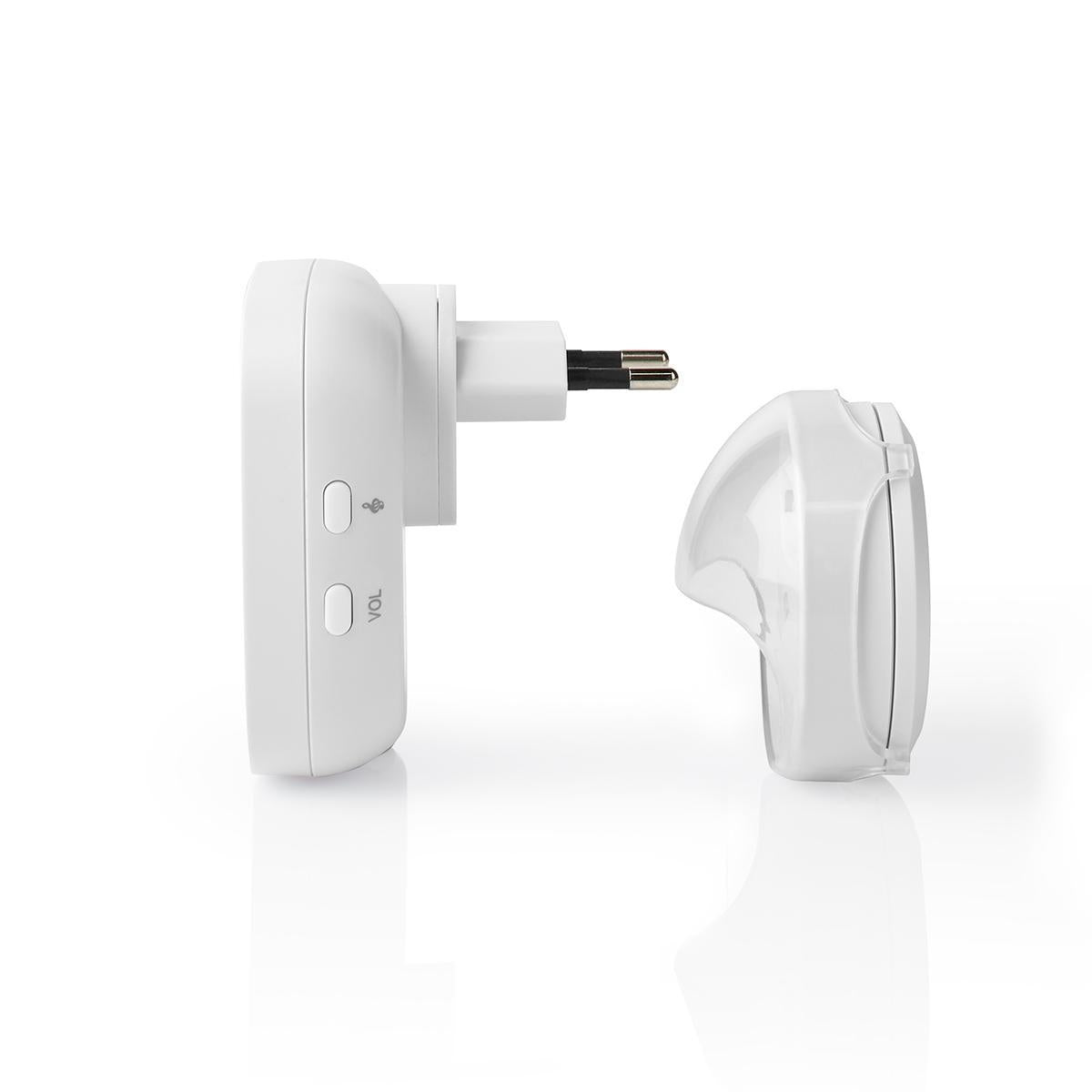 Wireless doorbell | Power adapter | 220 - 240 V AC 50 Hz | 1x CR2032 | Volume: 80 dB | Signal range: 300 m | IP44 | Adjustable volume | 36 Melodies | 1 Recipient | White