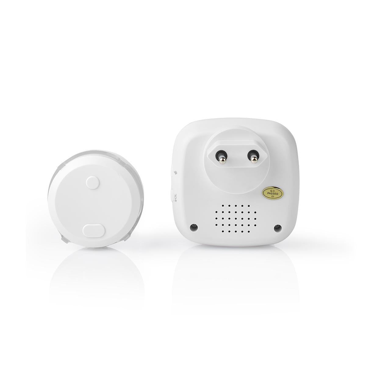 Wireless doorbell | Power adapter | 220 - 240 V AC 50 Hz | 1x CR2032 | Volume: 80 dB | Signal range: 300 m | IP44 | Adjustable volume | 36 Melodies | 1 Recipient | White