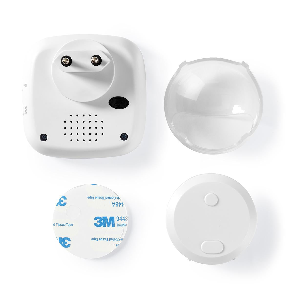 Wireless doorbell | Power adapter | 220 - 240 V AC 50 Hz | 1x CR2032 | Volume: 80 dB | Signal range: 300 m | IP44 | Adjustable volume | 36 Melodies | 1 Recipient | White