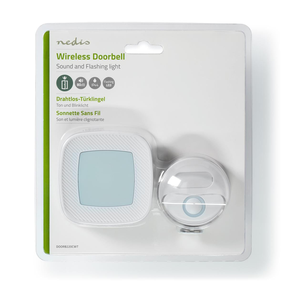 Wireless doorbell | Power adapter | 220 - 240 V AC 50 Hz | 1x CR2032 | Volume: 80 dB | Signal range: 300 m | IP44 | Adjustable volume | 36 Melodies | 1 Recipient | White