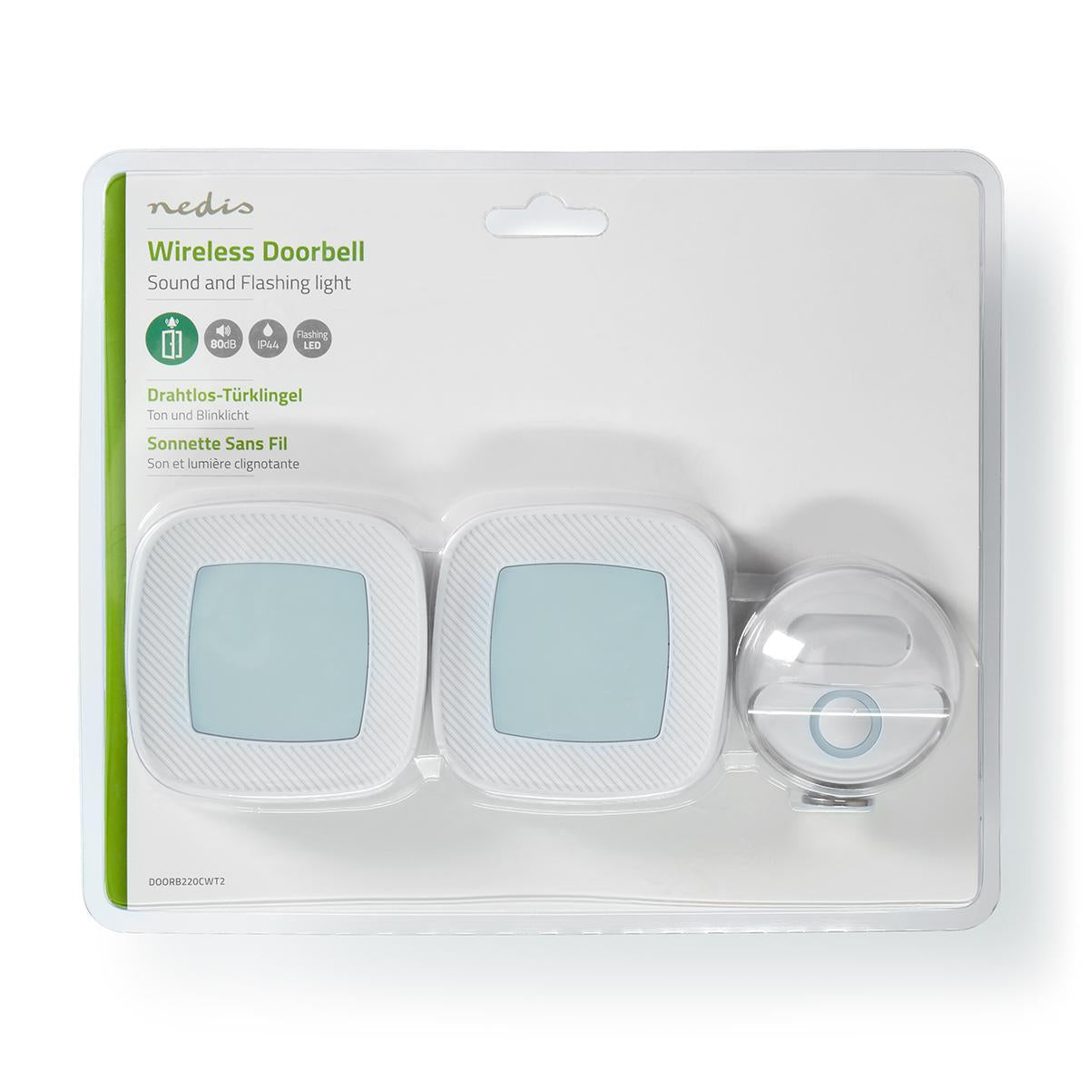 Wireless doorbell | Power adapter | 220 - 240 V AC 50 Hz | 1x CR2032 | Volume: 80 dB | Signal range: 300 m | IP44 | Adjustable volume | 36 Melodies | 2 Receiver | White