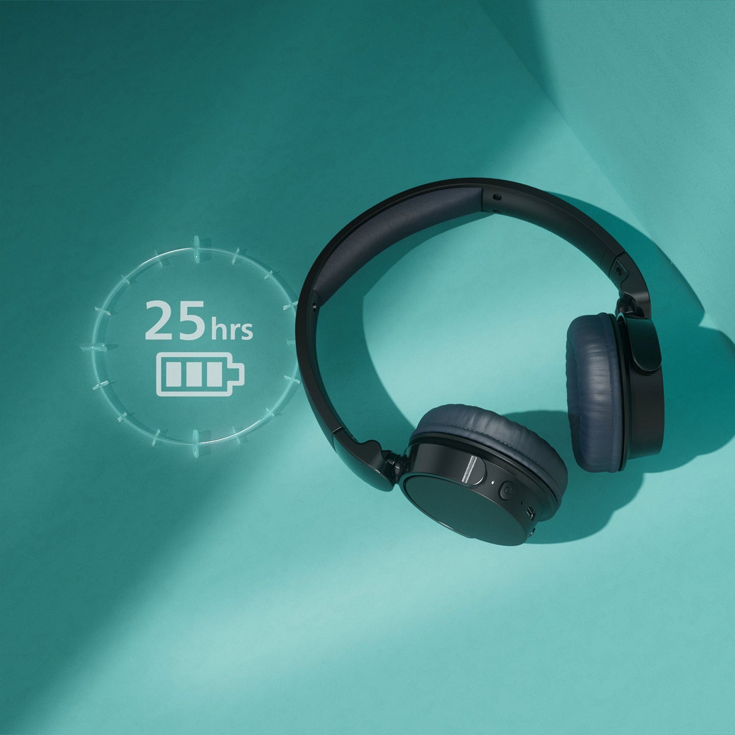 Wireless on-ear headphones TAH3209BK, 25h playing time, light and comfortable. Black.