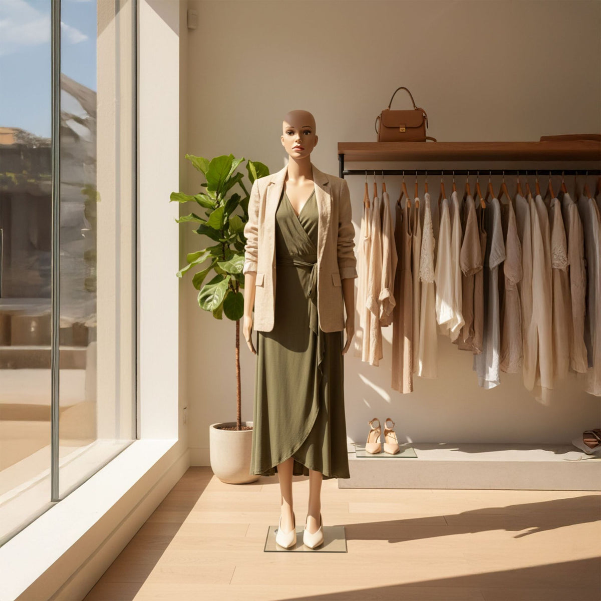 Women's Mannequin with Stand – Movable Arms, Glass Base