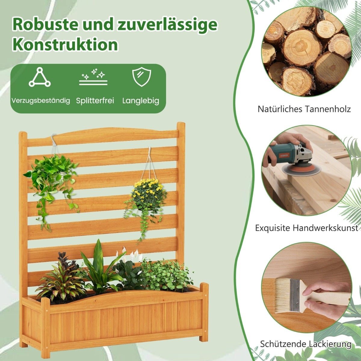 Wood Privacy Screen with Planter Box & Trellis, 91x114 cm