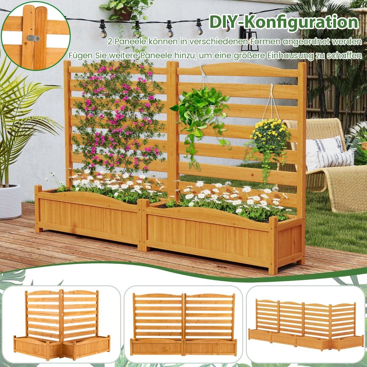 Wood Privacy Screen with Planter Box & Trellis, 91x114 cm