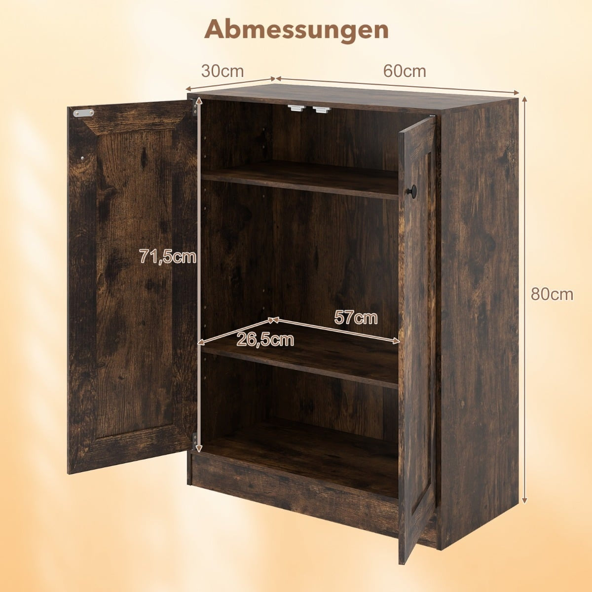 Wood Sideboard with Adjustable Shelves, Rustic Brown