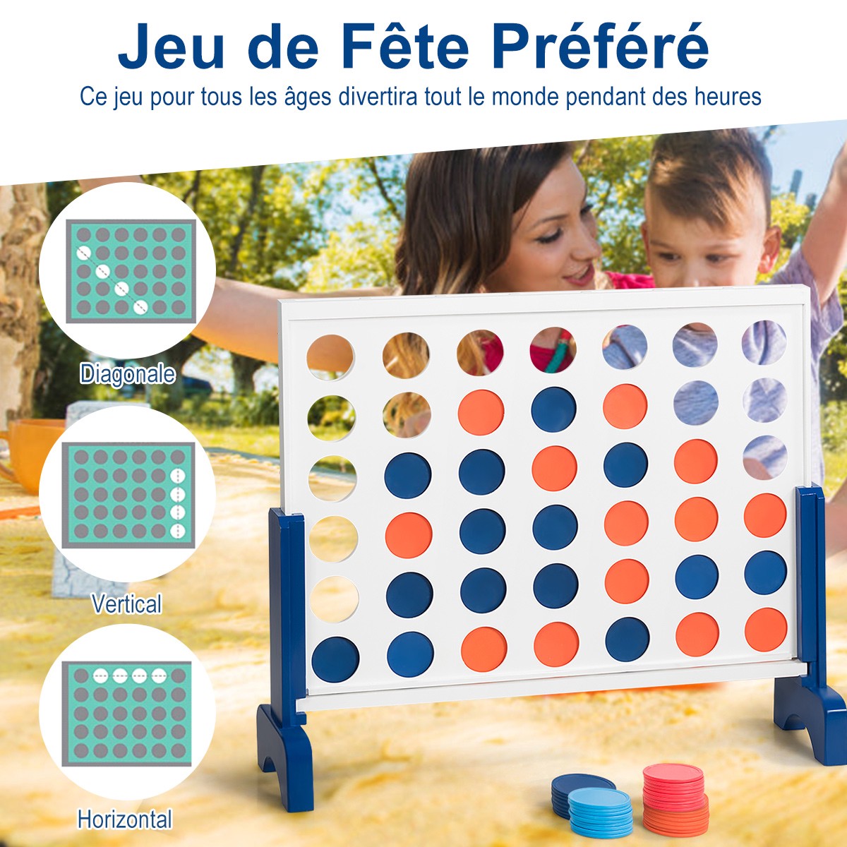 Wooden 4-in-a-Row Game Set with Carry Bag, Large
