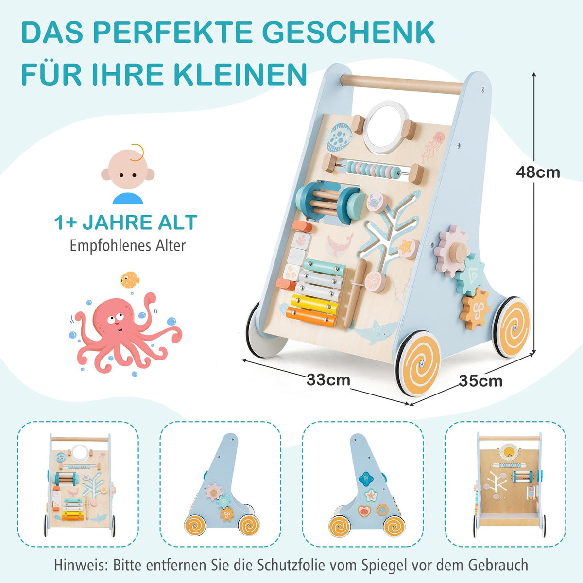 Wooden Baby Walker with Wheels – Montessori Learning Toy