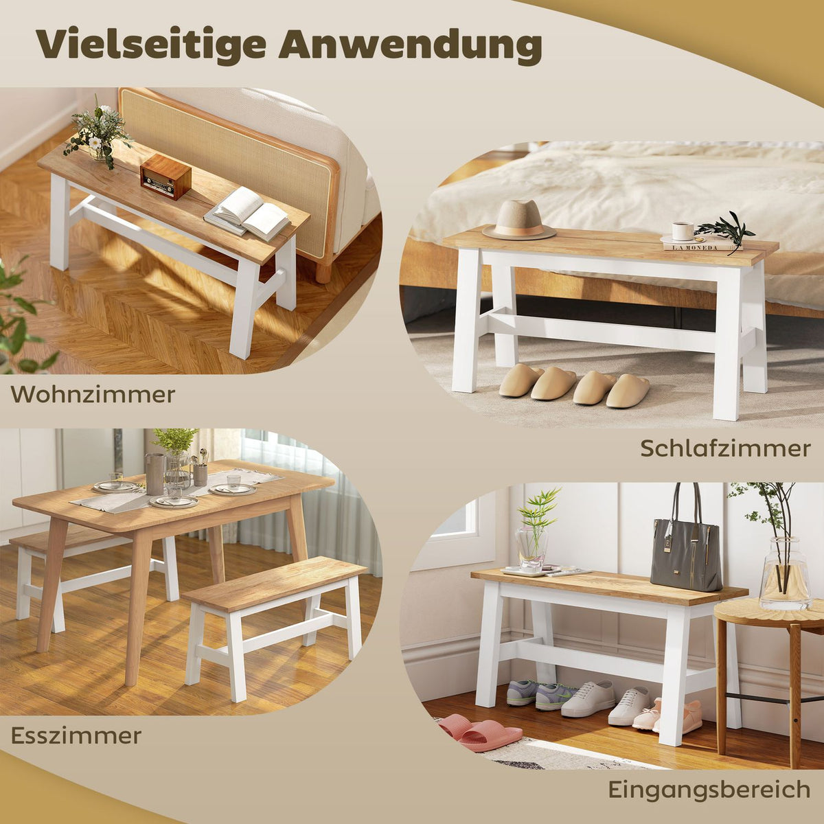 Wooden Bench for 2, Oak Finish, Rubberwood, 45 cm High