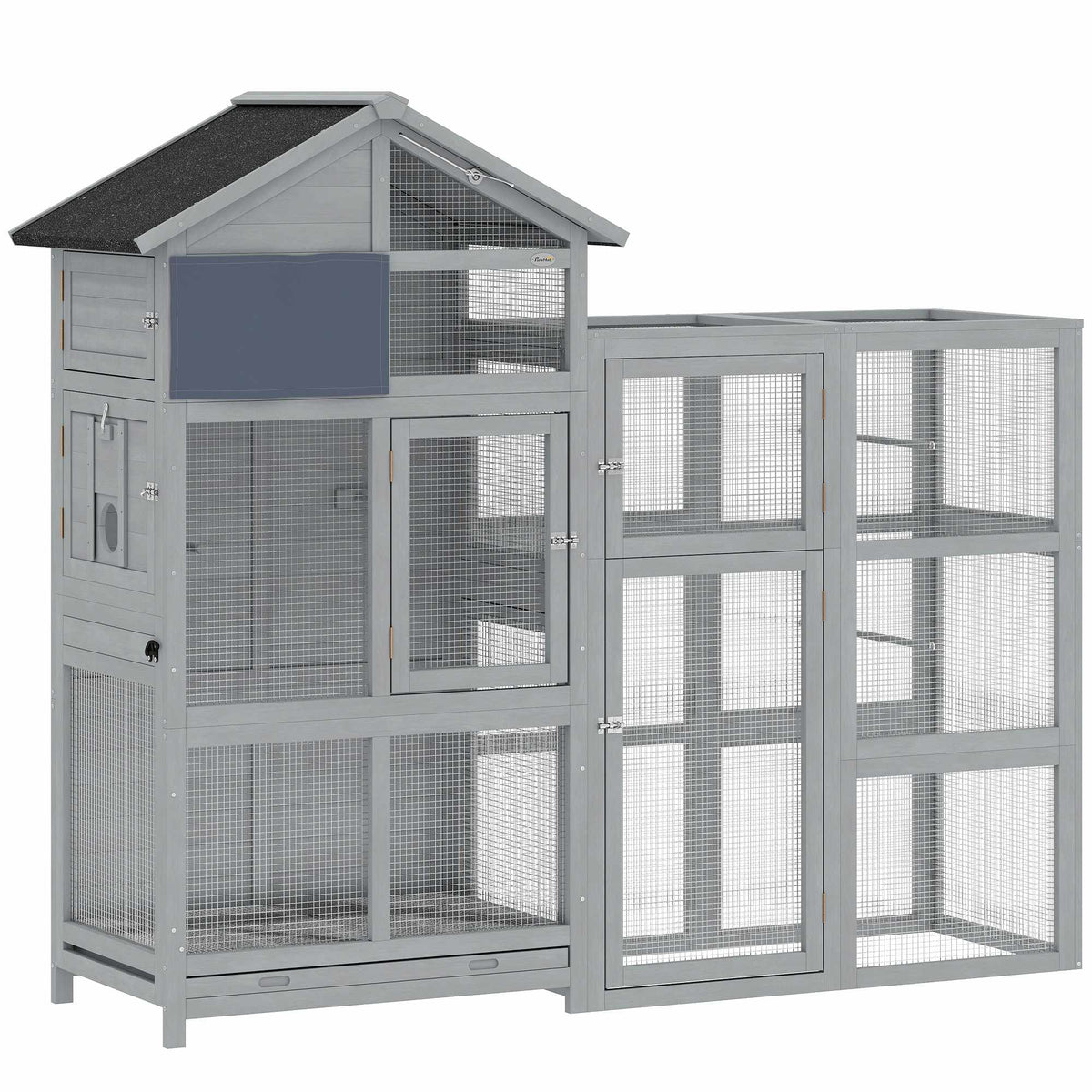 Wooden Bird Aviary with Perches, Drawer, Stainless Bowls