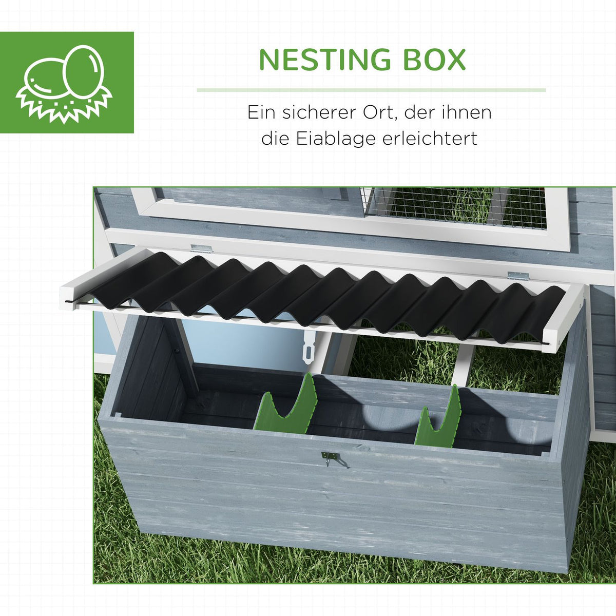 Wooden Chicken Coop Chicken House With Nesting Box, Free Run Run For 3-4 Chickens Playpen With Tray, Dark Gray, 334 X 150 X 108 Cm