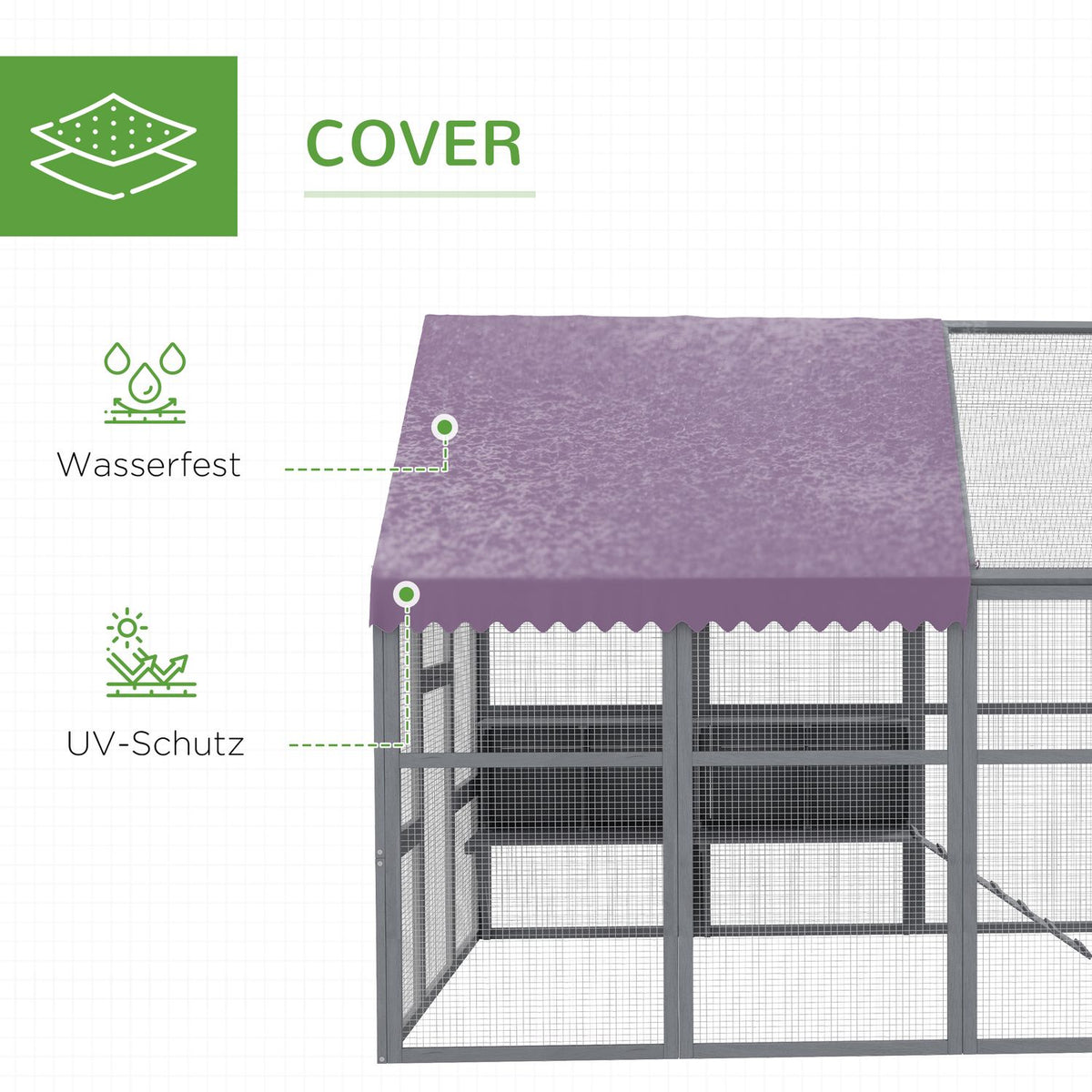 Wooden Chicken Coop Outdoor Run, 280 X 185.5 X 188 Cm Chicken Cage With Door, Nesting Box, Roof, Ramp, Outdoor Enclosure For 8-12 Chickens, Grey