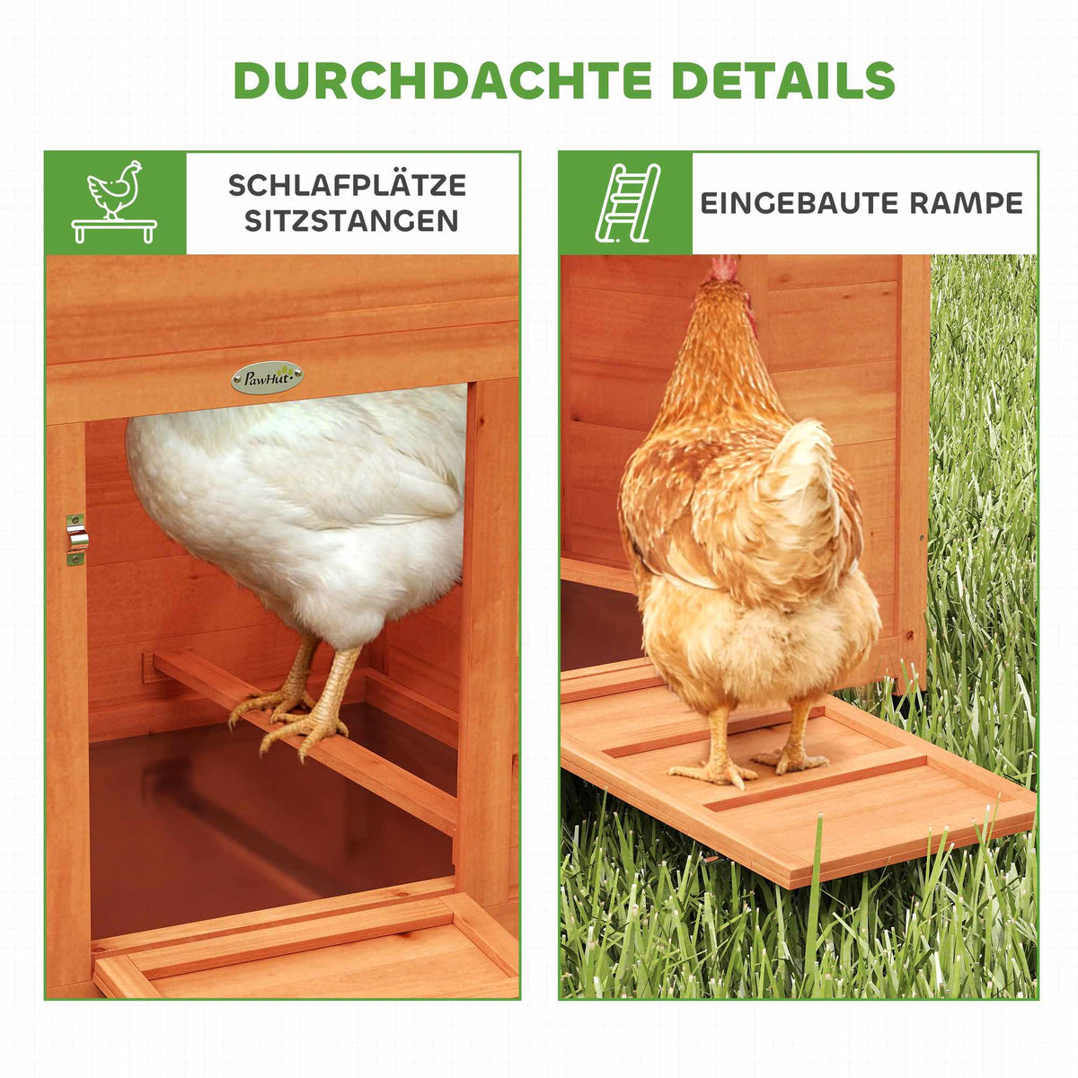 Wooden Chicken Coop with Nesting Box, Perches, Waterproof Roof
