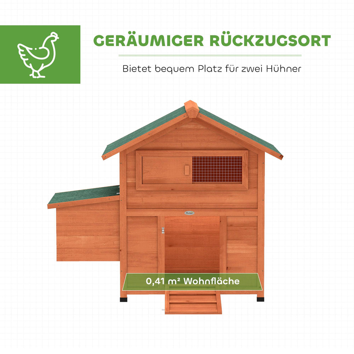 Wooden Chicken Coop with Nesting Box, Perches, Waterproof Roof