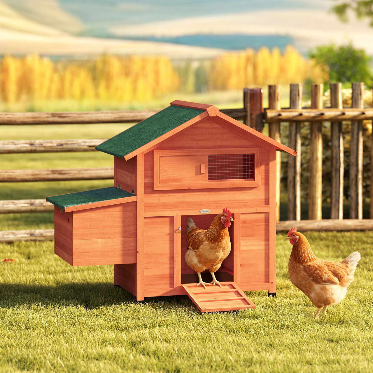 Wooden Chicken Coop with Nesting Box, Perches, Waterproof Roof