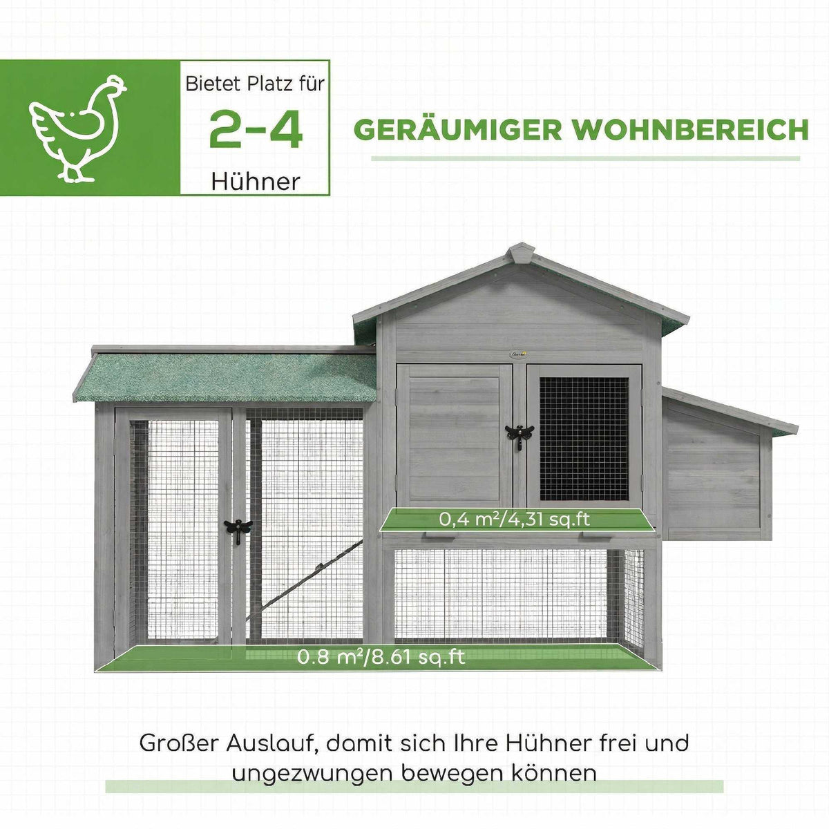 Wooden Chicken Coop with Run and Nesting Box, 168x75x103 cm