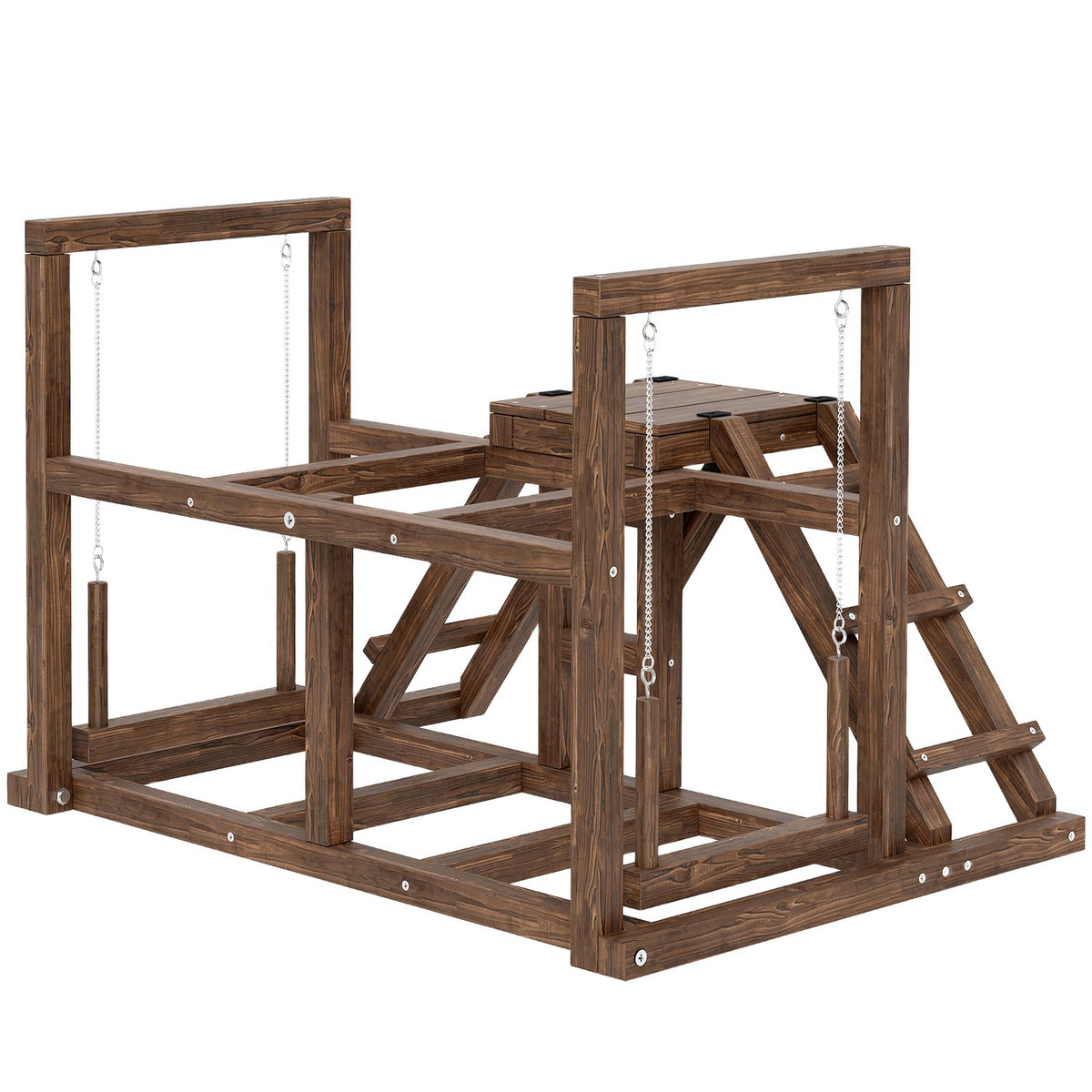 Wooden Chicken Play Frame, Playground for Chickens with Chicken Perches, Swing, Ladder, Platforms Chicken Climbing Frame for 3 Chickens Brown |