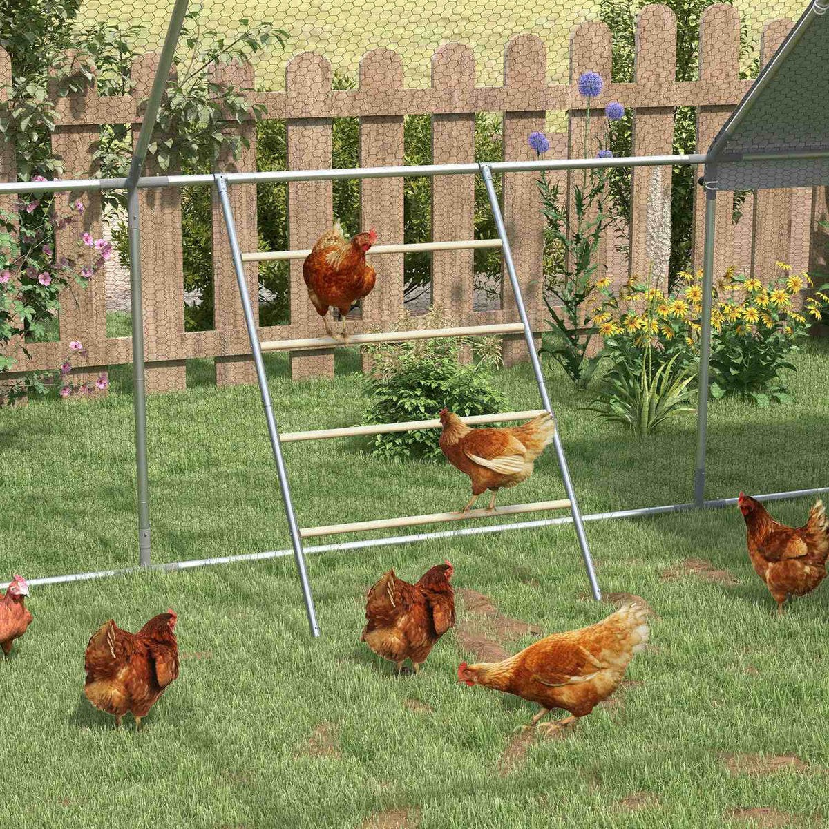 Wooden Chicken Sitting Ladder Playground for Chickens Chicken Climbing Frame for 4-6 Chickens 140 x 86 x 2.5 cm Natural Wood