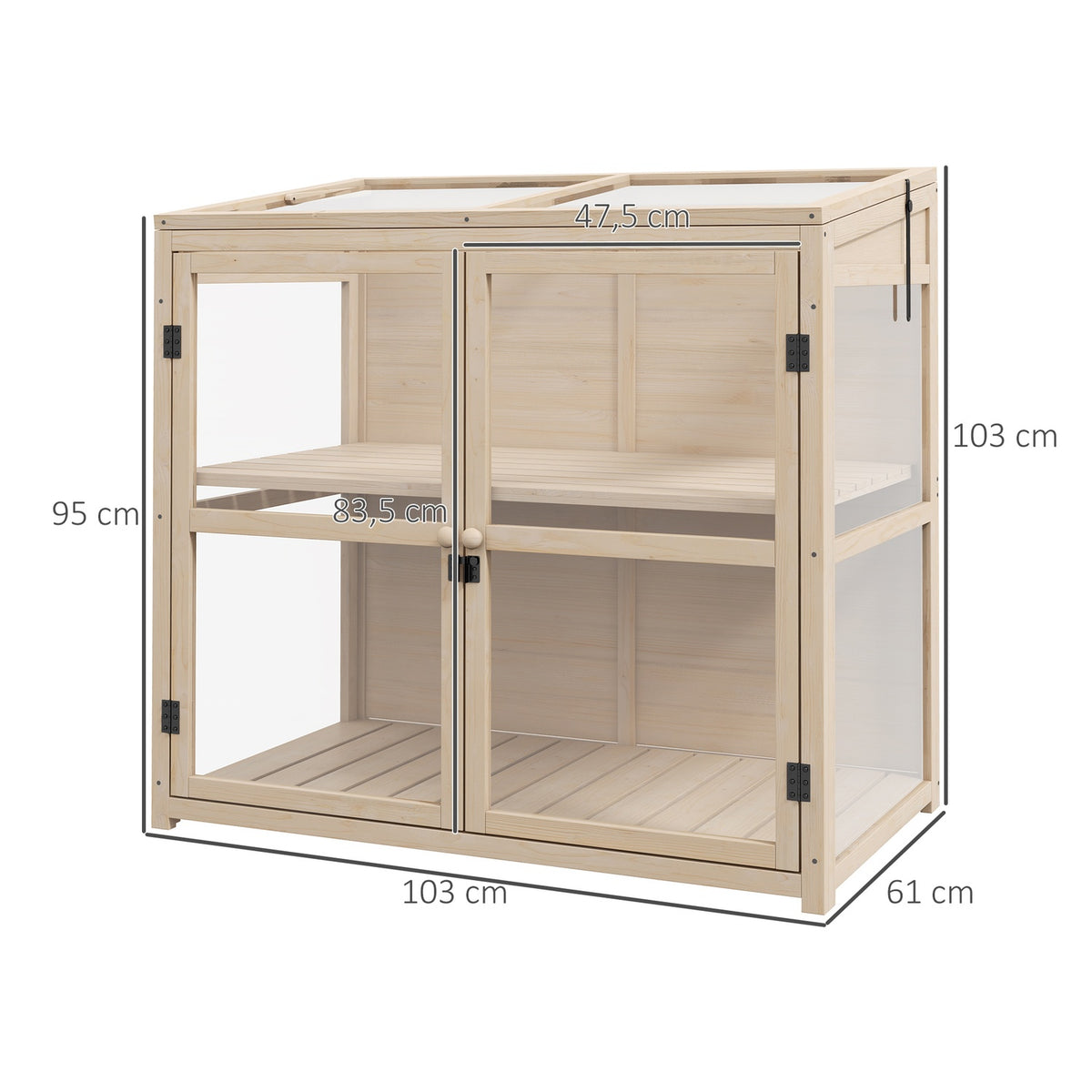 Wooden Cold Frame 2 Tier Greenhouse With Double Door & Skylight, Windproof, Natural, 103X61X103Cm
