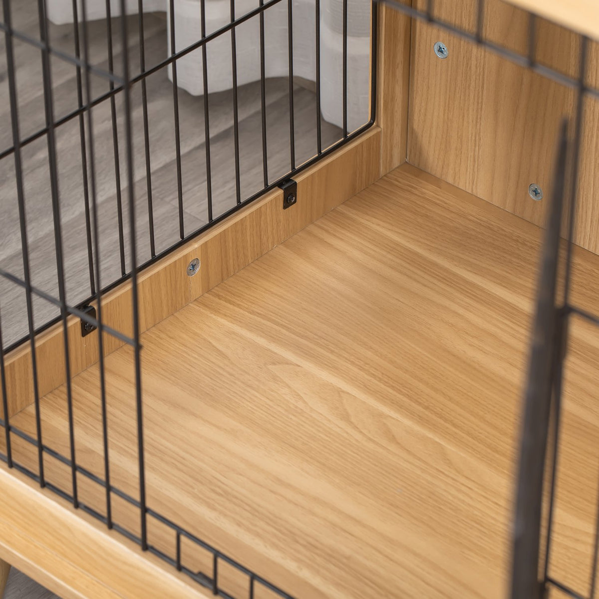 Wooden Dog Cage Transport Box With Table Top, Raised Design, Natural, 81X58.5X76 Cm