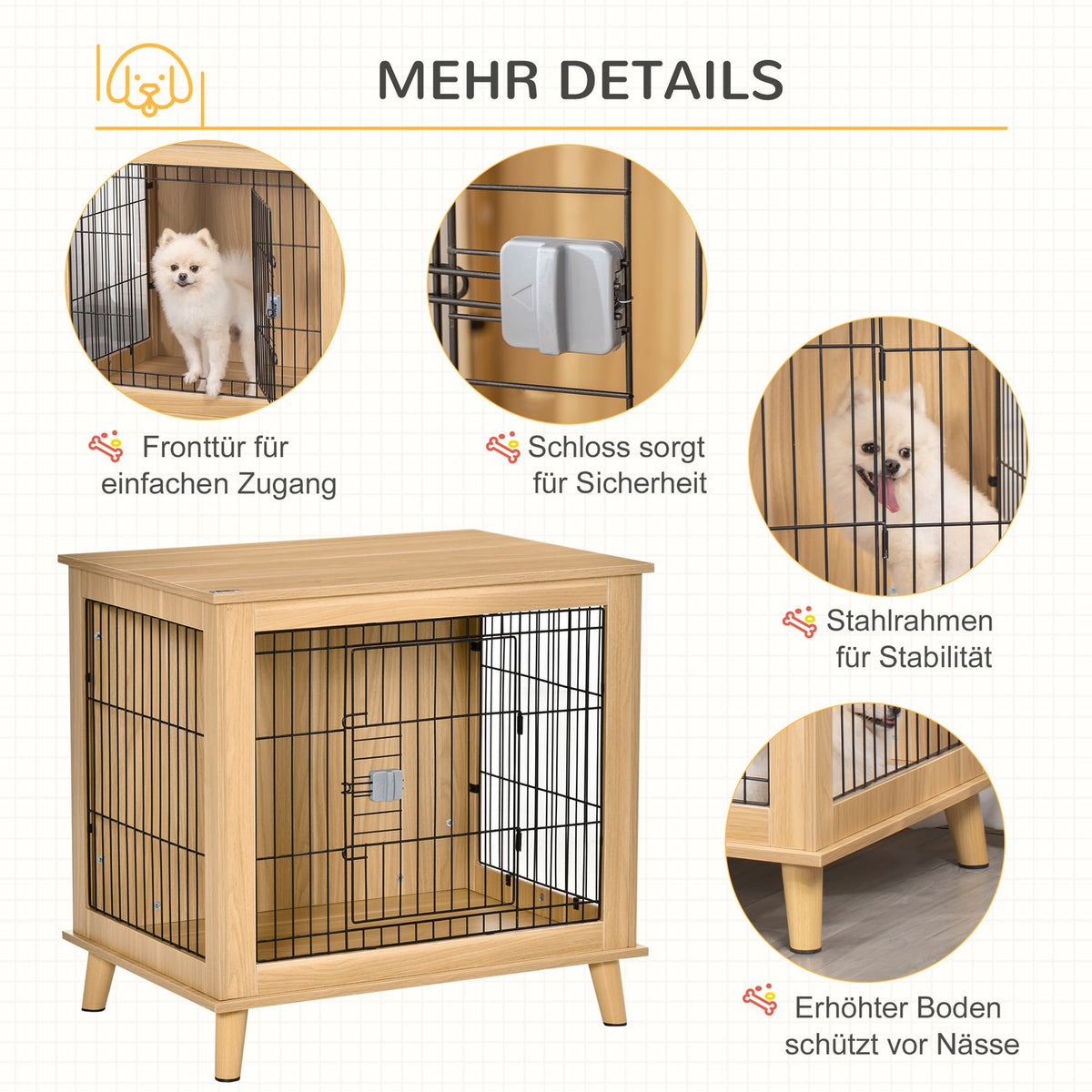 Wooden Dog Cage Transport Box With Table Top, Raised Design, Natural, 81X58.5X76 Cm