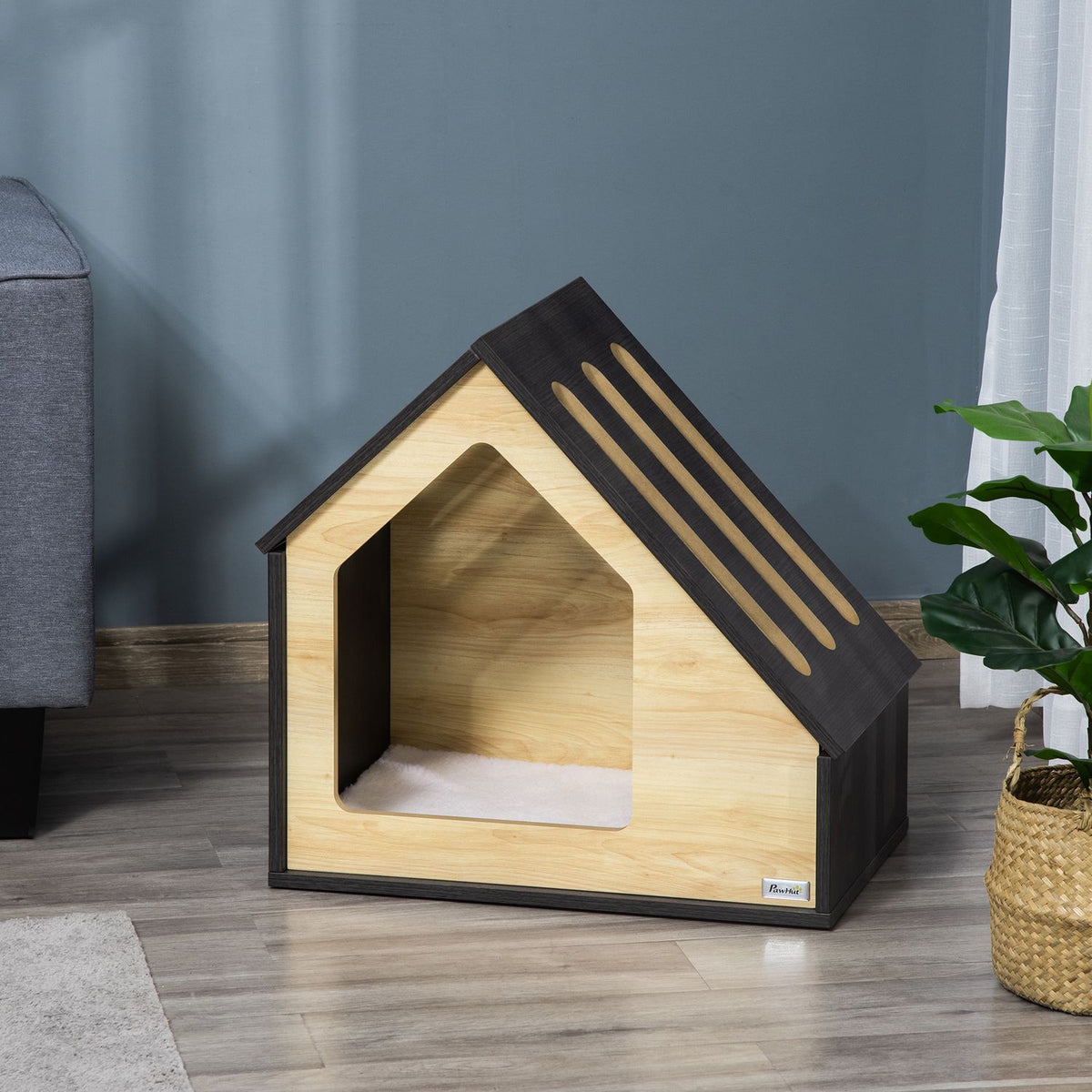 Wooden Dog House Cozy Indoor Cat Cave & Dog Sleeping Place With Cushion, For Small Dogs Up To 8Kg, 60X40X59.2Cm