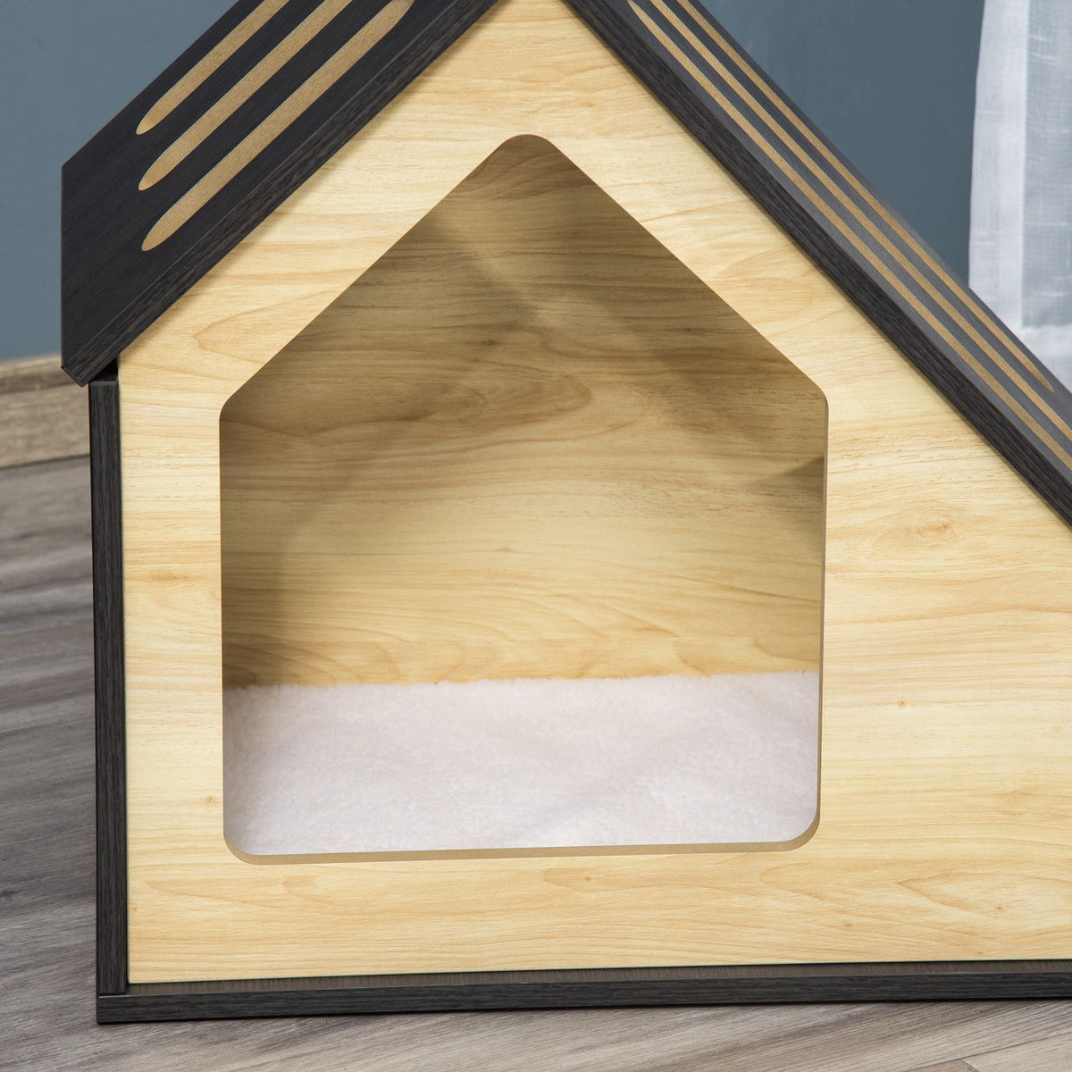 Wooden Dog House Cozy Indoor Cat Cave & Dog Sleeping Place With Cushion, For Small Dogs Up To 8Kg, 60X40X59.2Cm