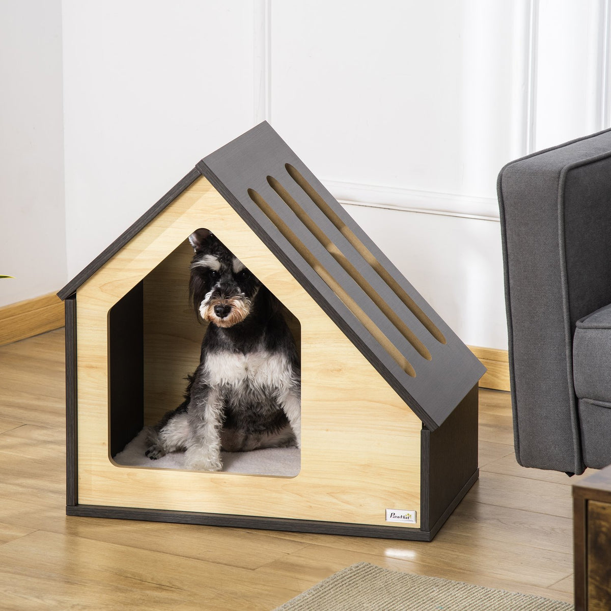 Wooden Dog House Cozy Indoor Cat Cave & Dog Sleeping Place With Cushion, For Small Dogs Up To 8Kg, 60X40X59.2Cm