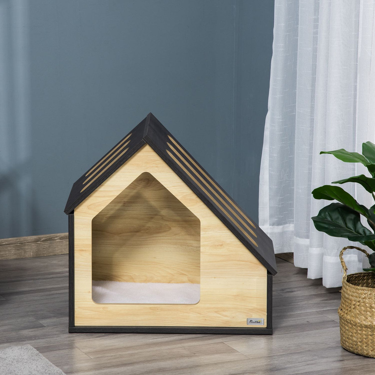 Wooden Dog House Cozy Indoor Cat Cave & Dog Sleeping Place With Cushion, For Small Dogs Up To 8Kg, 60X40X59.2Cm