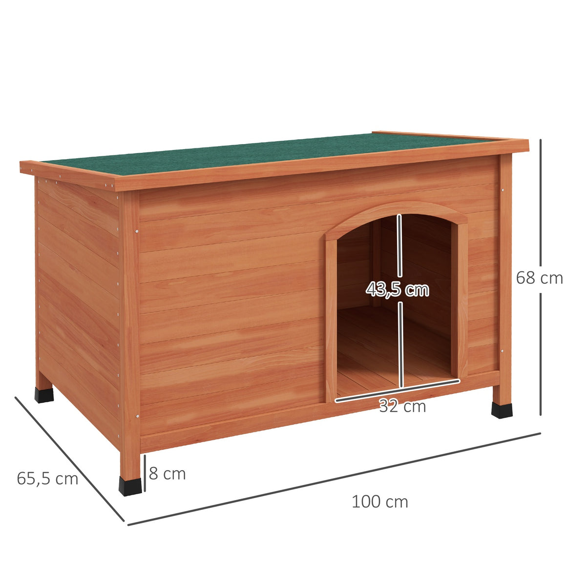 Wooden Dog Kennel Small Animal House With Asphalt Roof & Removable Floor, Elevated, Outdoor, Gray, 100X65.5X68Cm