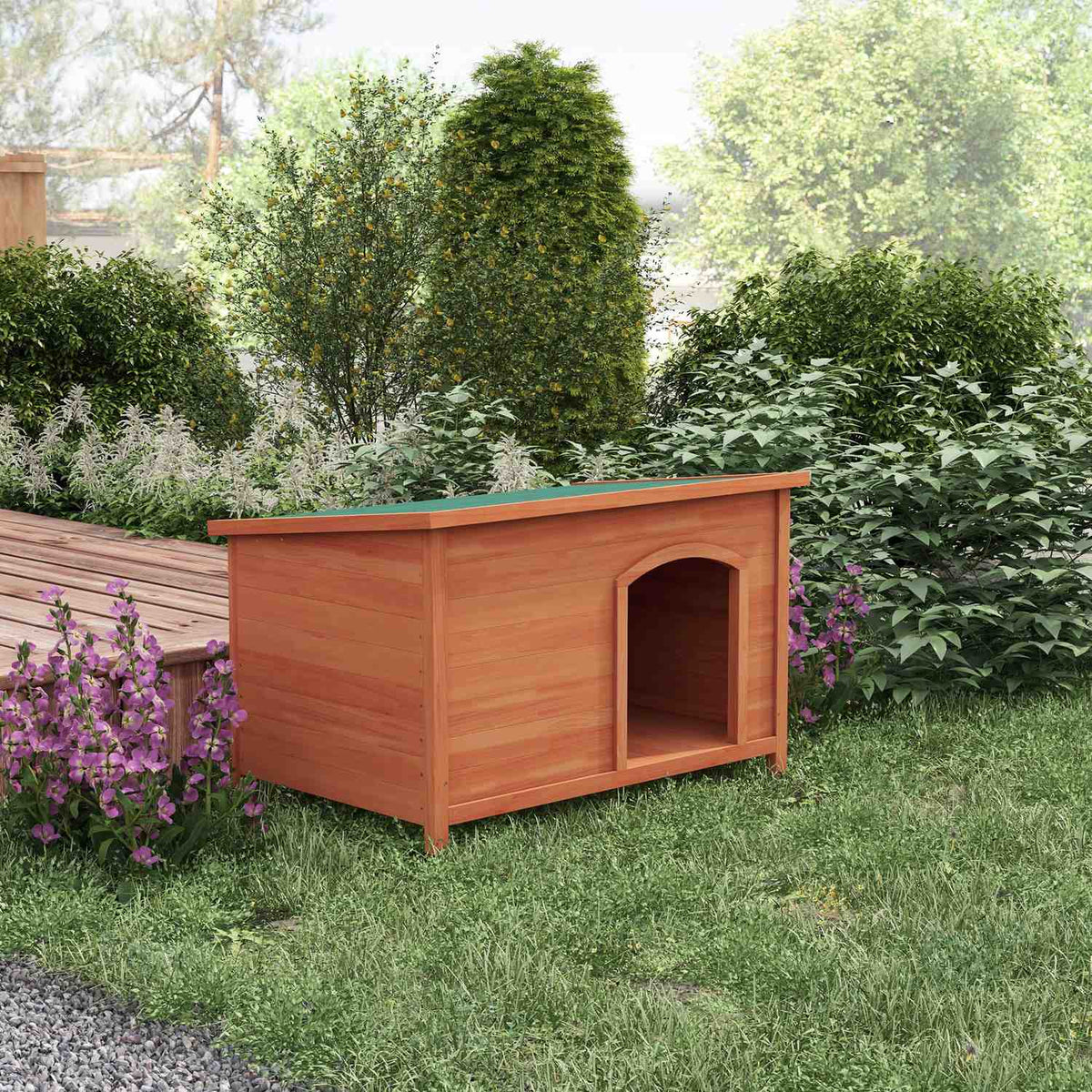 Wooden Dog Kennel Small Animal House With Asphalt Roof & Removable Floor, Elevated, Outdoor, Gray, 100X65.5X68Cm