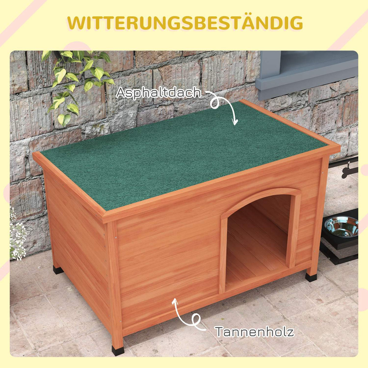 Wooden Dog Kennel Small Animal House With Asphalt Roof & Removable Floor, Elevated, Outdoor, Gray, 100X65.5X68Cm