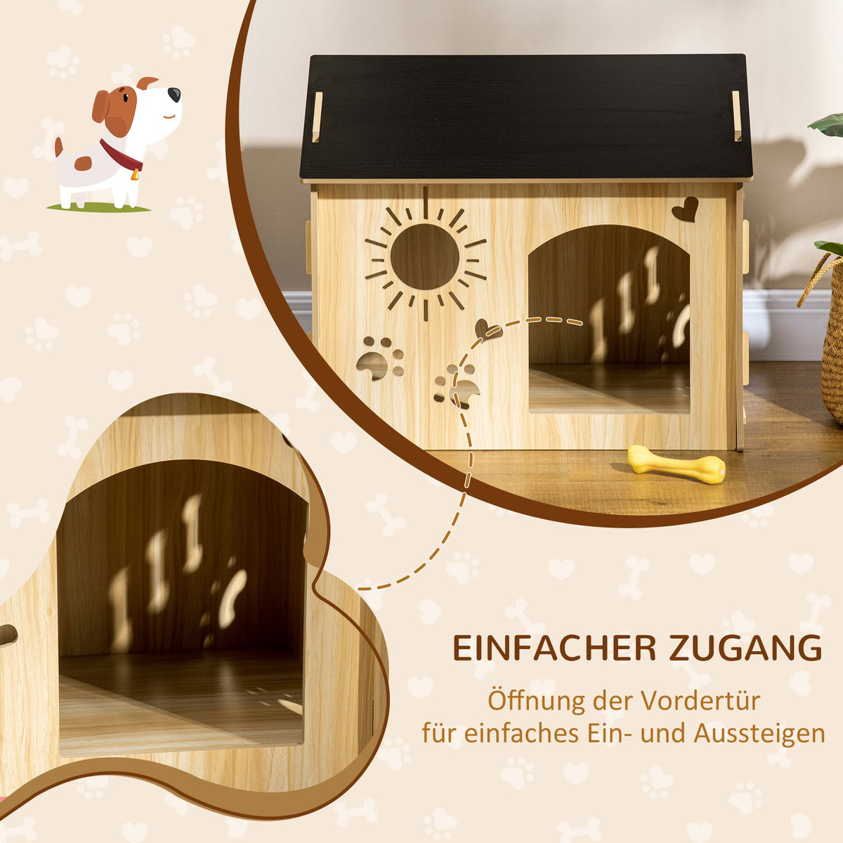 Wooden Dog Kennel Small Animal House With Ventilation Openings Dog House With Roof Dog Cave Indoor Mdf Oak + Black 69 X 50 X 58.5 Cm