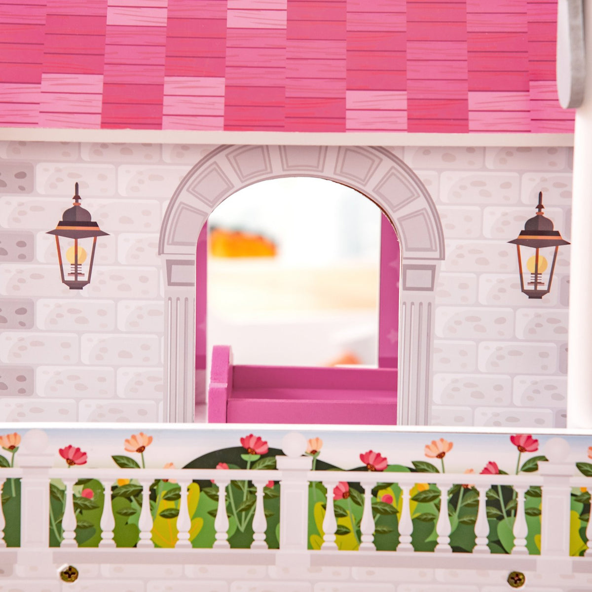 Wooden Dollhouse With Furniture And Accessories, 3 Floors, For Children Aged 3 And Over, Pink, 60X29X85Cm