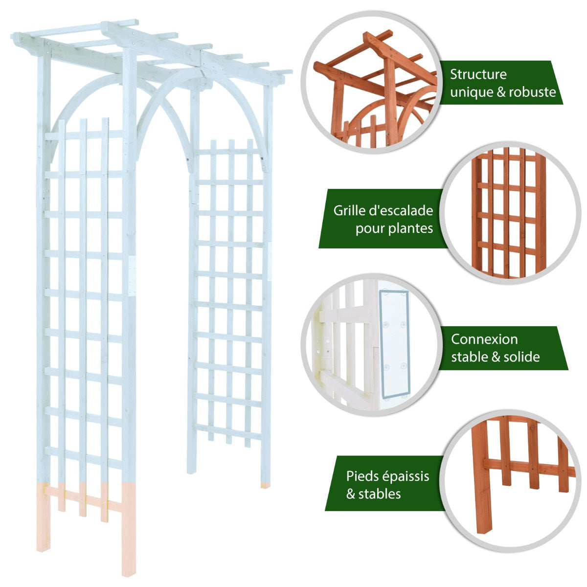 Wooden Garden Arbor Arch, Fir Wood, 160x60x215 cm