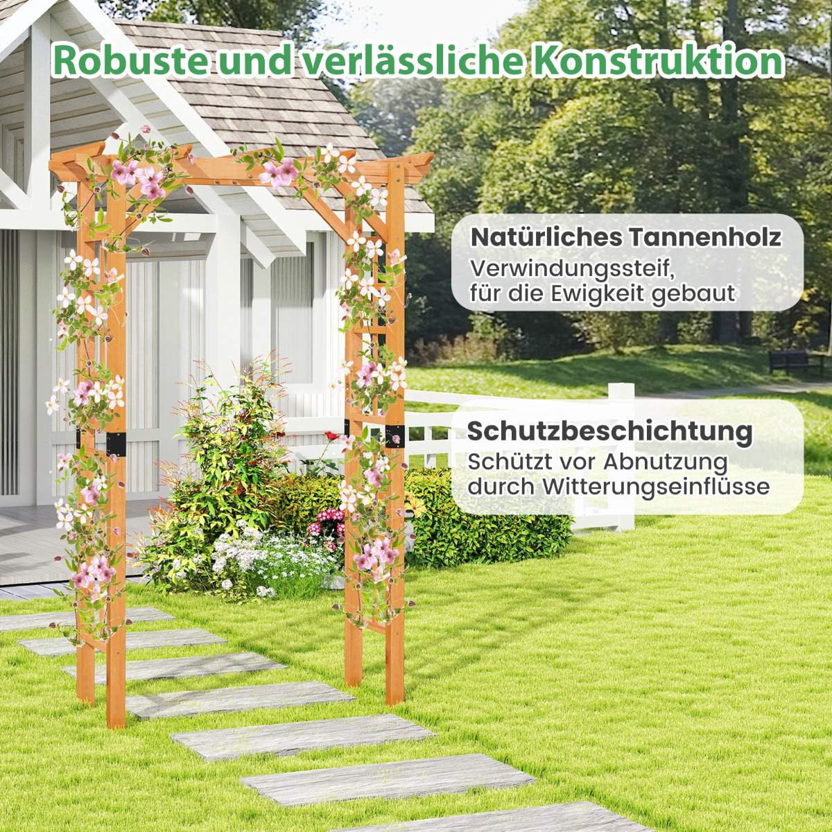 Wooden Garden Arch with Roof and Trellis, Orange, 140x60x215 cm