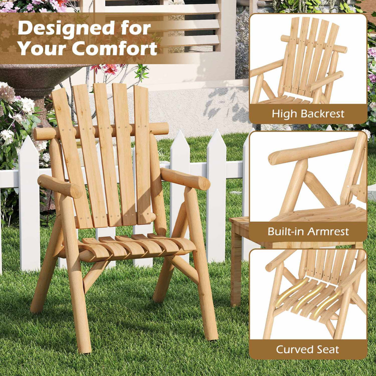 Wooden Garden Bench, Natural Finish, 2-Person, 300kg Capacity