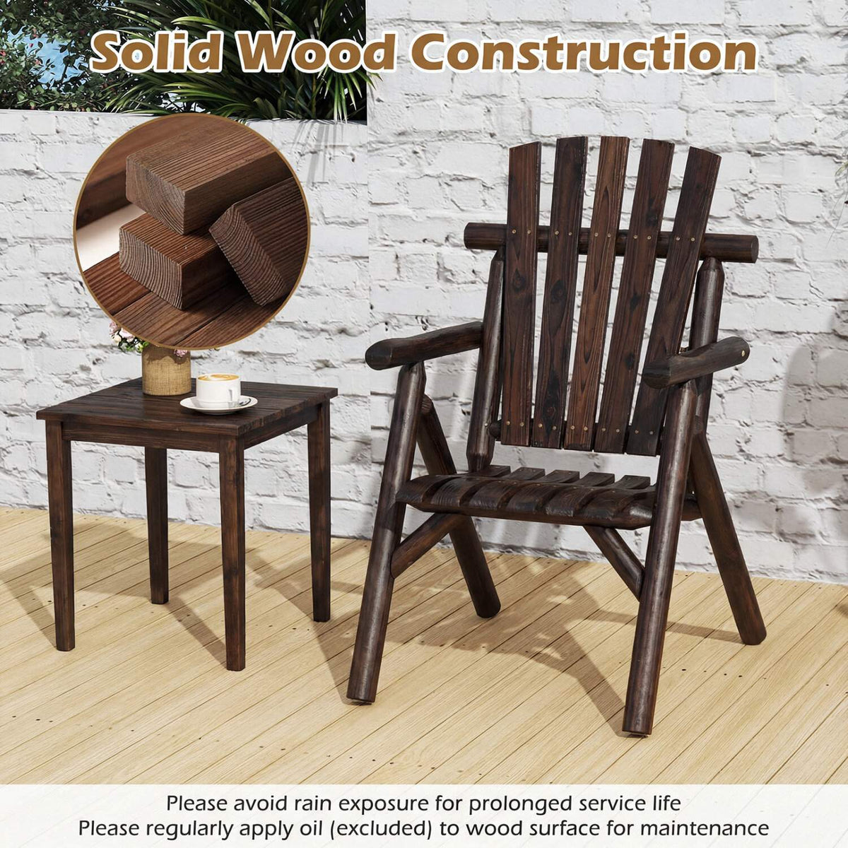 Wooden Garden Bench with Armrests, Brown, 2-Person