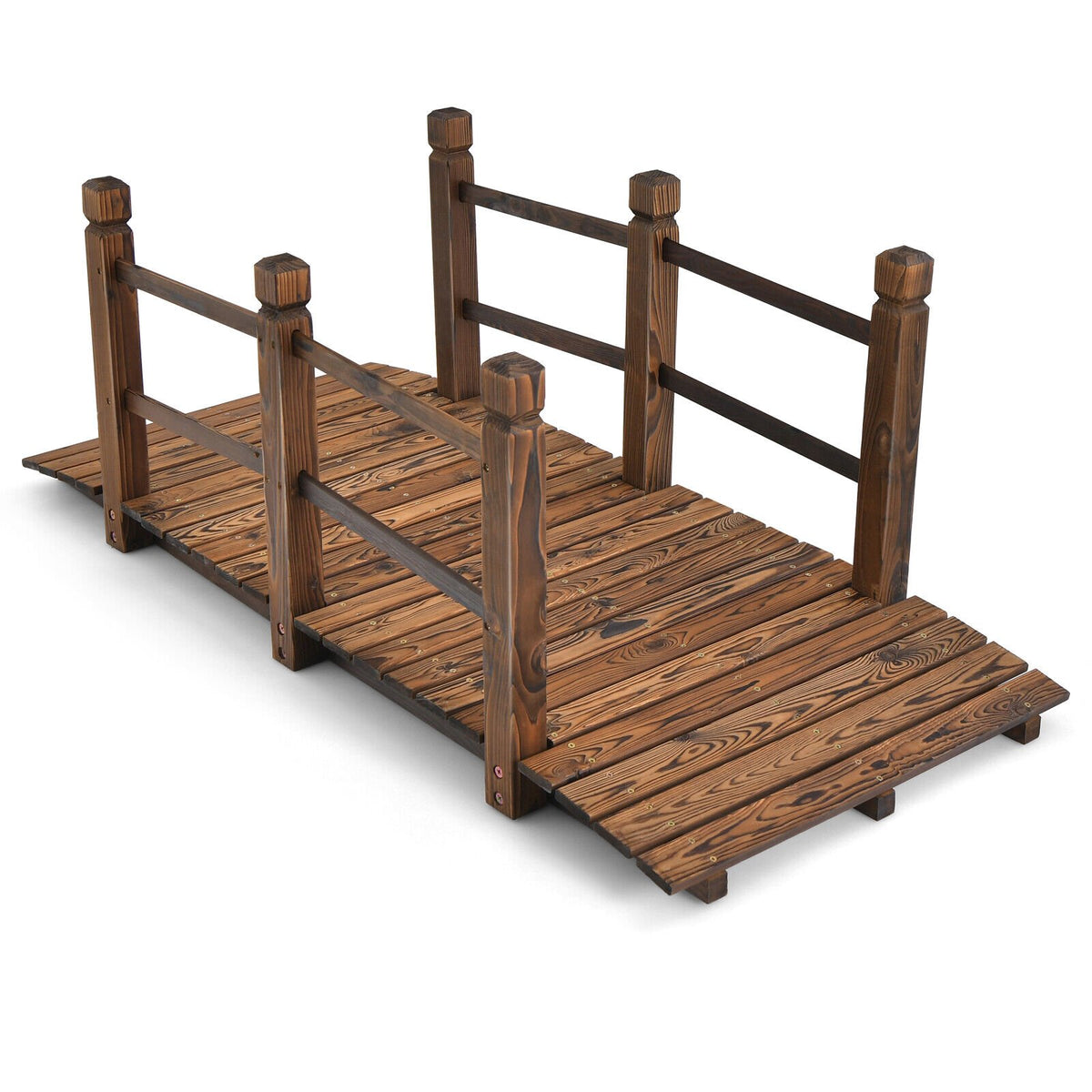 Wooden Garden Bridge, 5 ft, Safety Rails, Fir Wood