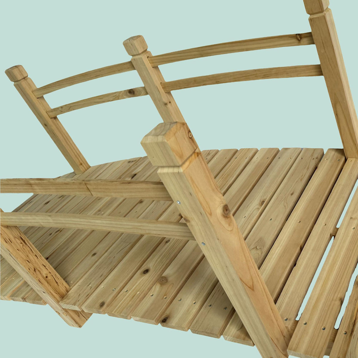 Wooden Garden Bridge with Arch and Railing