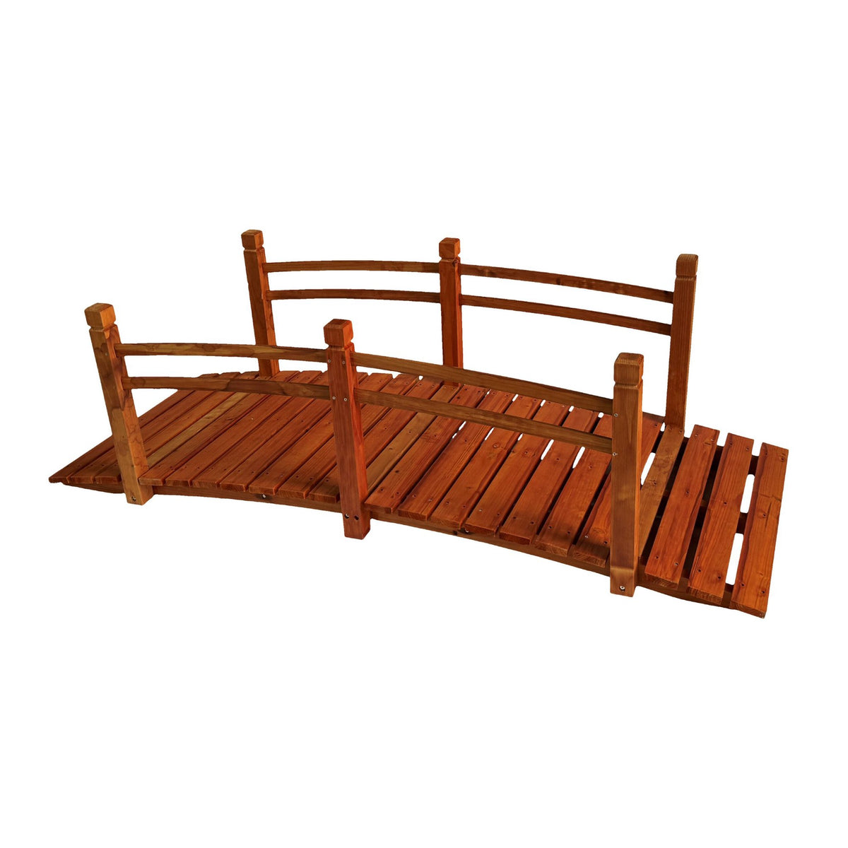 Wooden Garden Bridge with Arch and Railing