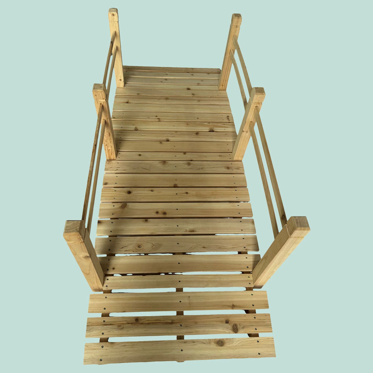 Wooden Garden Bridge with Arch and Railing
